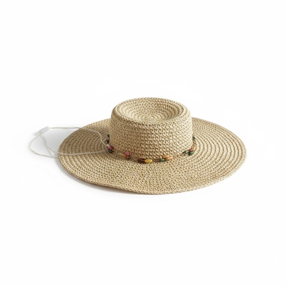 new Maurices ❃ Floppy Woven Raffia Straw Wide Brim Sun Hat ❃ Colorful Boho Beads - Picture 15 of 16